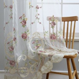 Tenda In Tulle Ricamata Europea Su Misura, Tenda Floreale In Voile Trasparente Per Soggiorno
