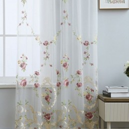 Tenda In Tulle Ricamata Europea Su Misura, Tenda Floreale In Voile Trasparente Per Soggiorno